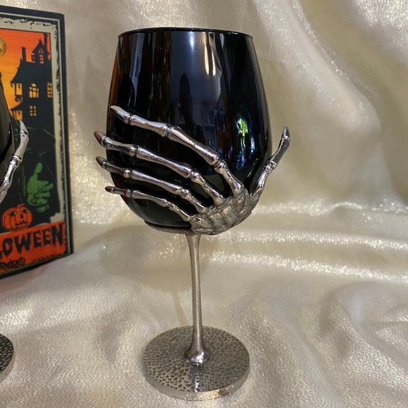 Skeleton Hand Stemmed Wine Glass Halloween 2 black